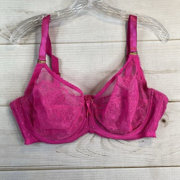 Smart&Sexy Bra Womens 38DDD Hot Pink Lace Unlined Underwire Back Closure Demi - Picture 1 of 10